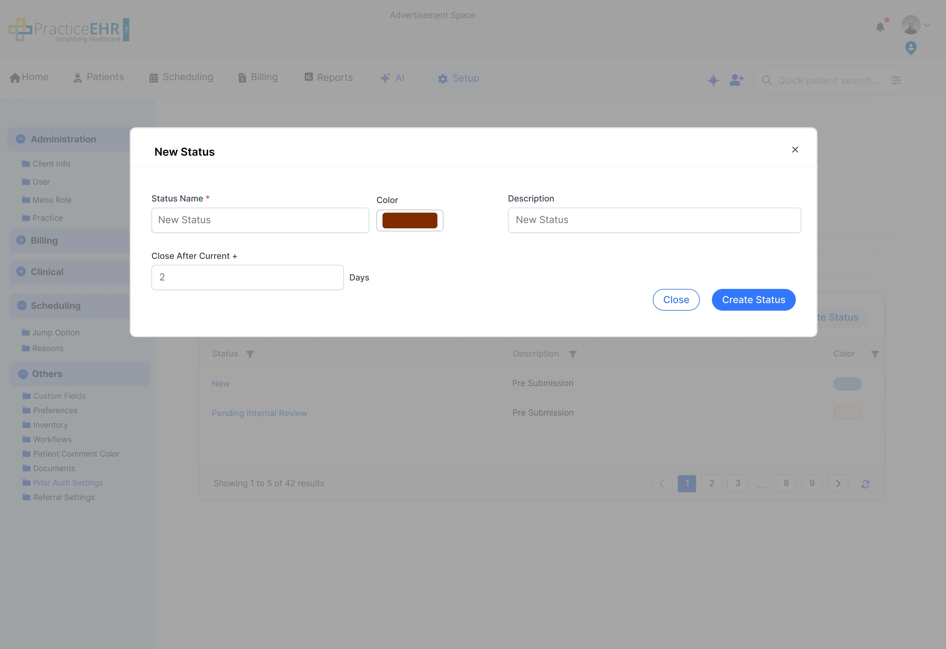 Prior Auth Settings Modal